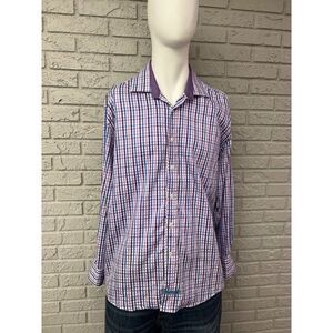 English Laundry Men Purple Checked Long Sleeve Shirt Size 17 (34/35)
